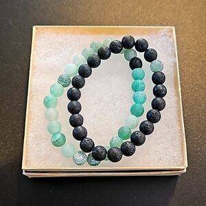 Natural Lava Stone Tiger Eye Beaded Yoga Bracelets, Elasticated